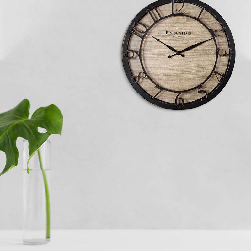 Presentime & Co 13" Farmhouse Series Wall Clock, Quartz Movement, Shiplap Style,Raised 3D Arabic Numeral, Oil Rubbed Bronze - Image 4